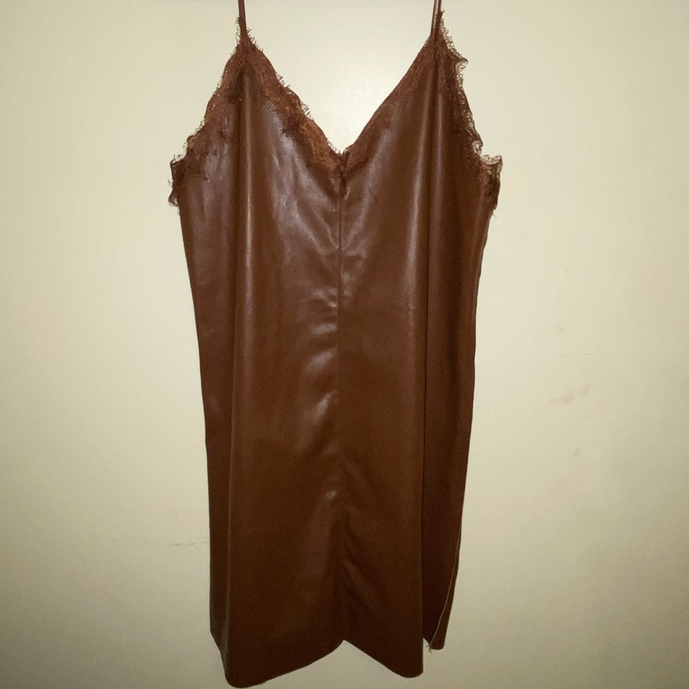Faux Leather and Lace Suede Lined Mini Dress